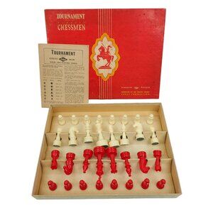 E S Lowe Co. Staunton Pattern Tournament Plastic Chessmen No. 809 Vintage 1945